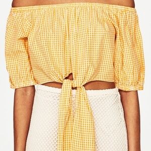 Zara Yellow Gingham Off the Shoulder Top